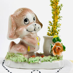 Vintage Anthropomorphic Puppy Dog Planter or Matchstick Holder Kitschy Figurine